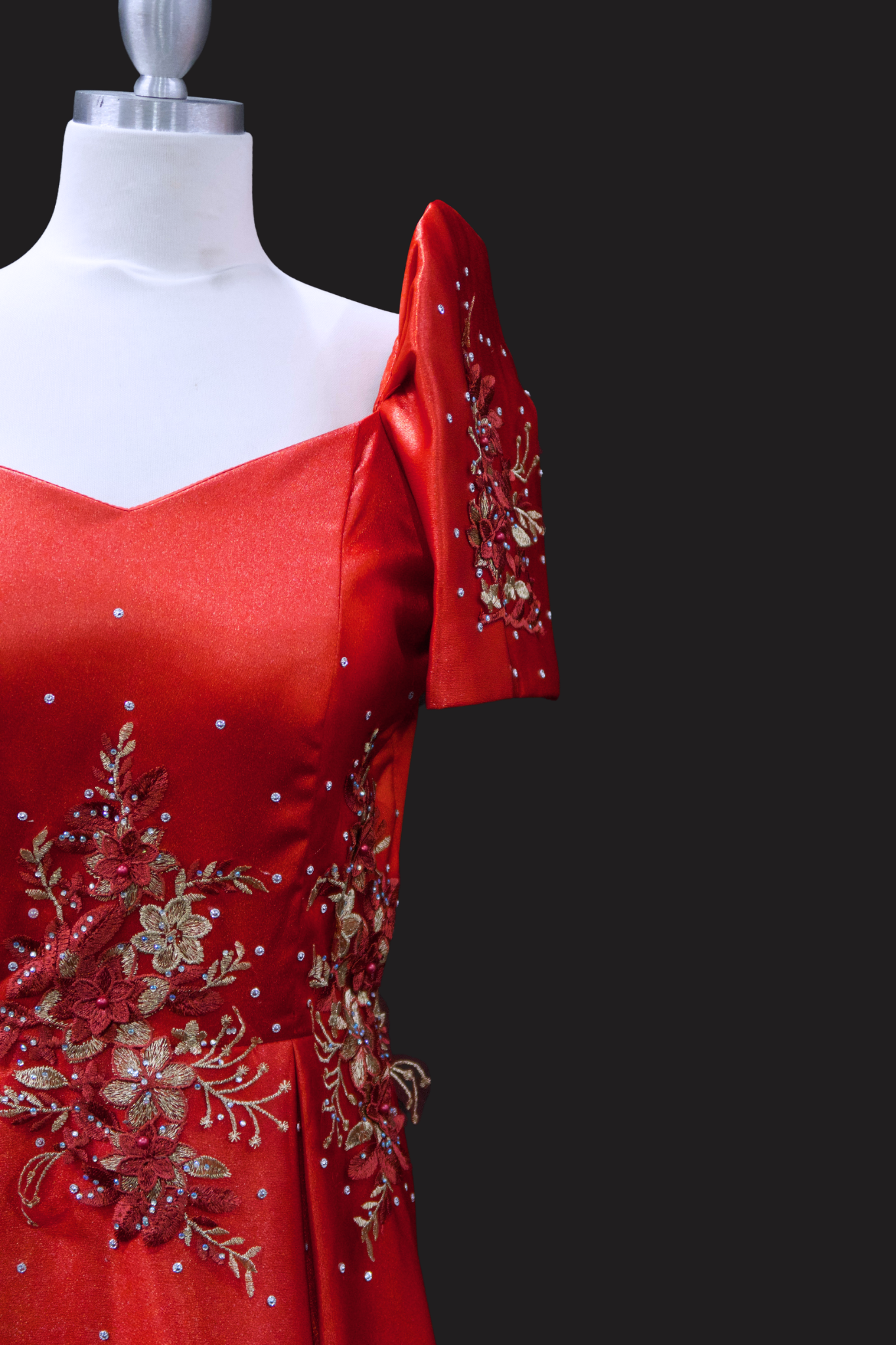 Diamond Satin Filipiniana Gown - Ruby Red