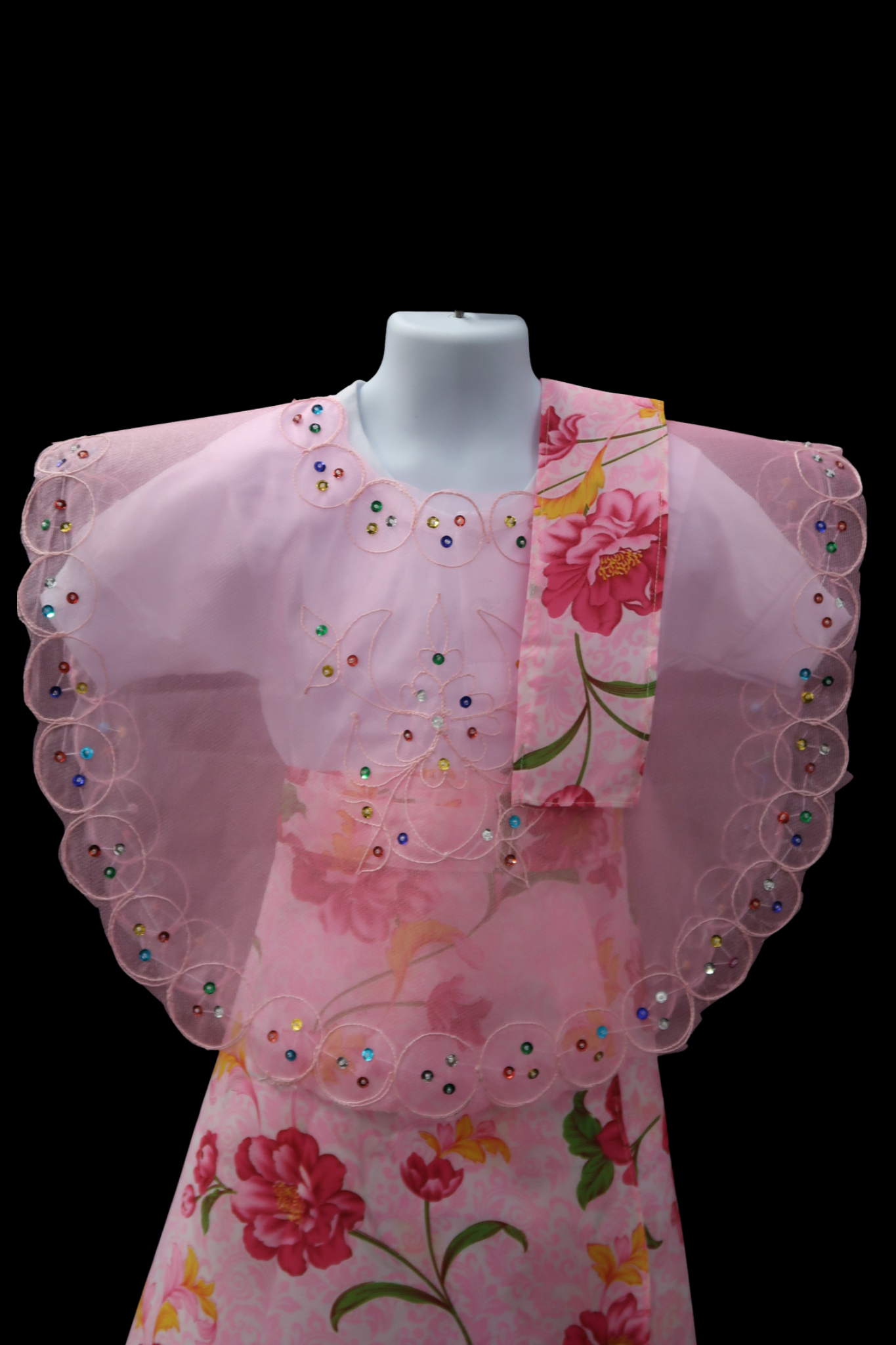 Girl's Plaid Baro't Saya - Pink Floral