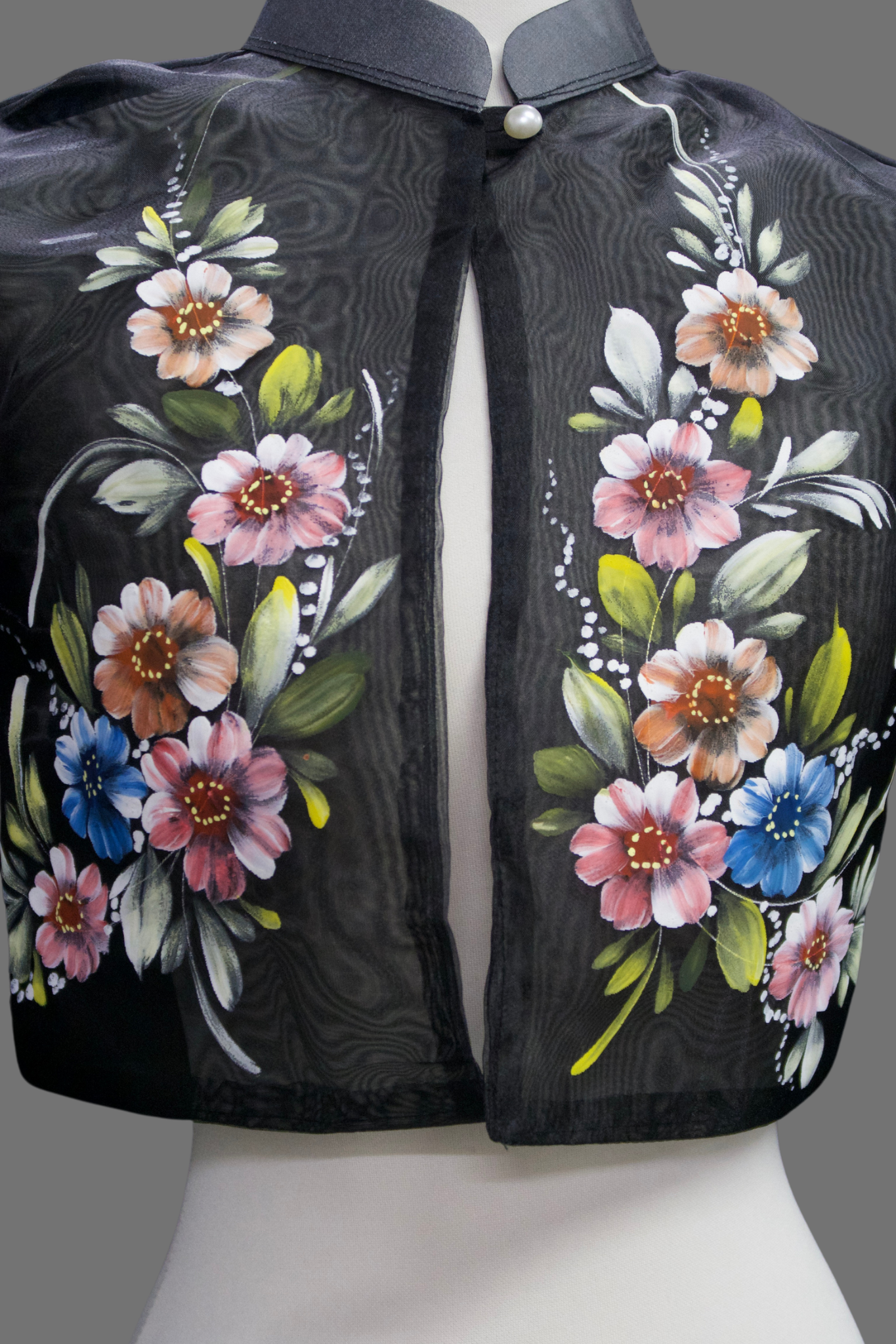 Hand Painted Single Button Bolero - Black