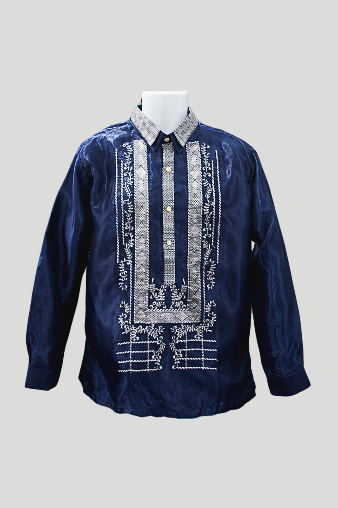 Navy Blue & Silver Organza Barong