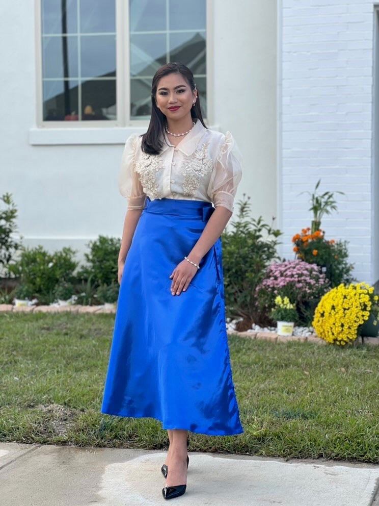 Satin Wrap Skirt - Royal Blue