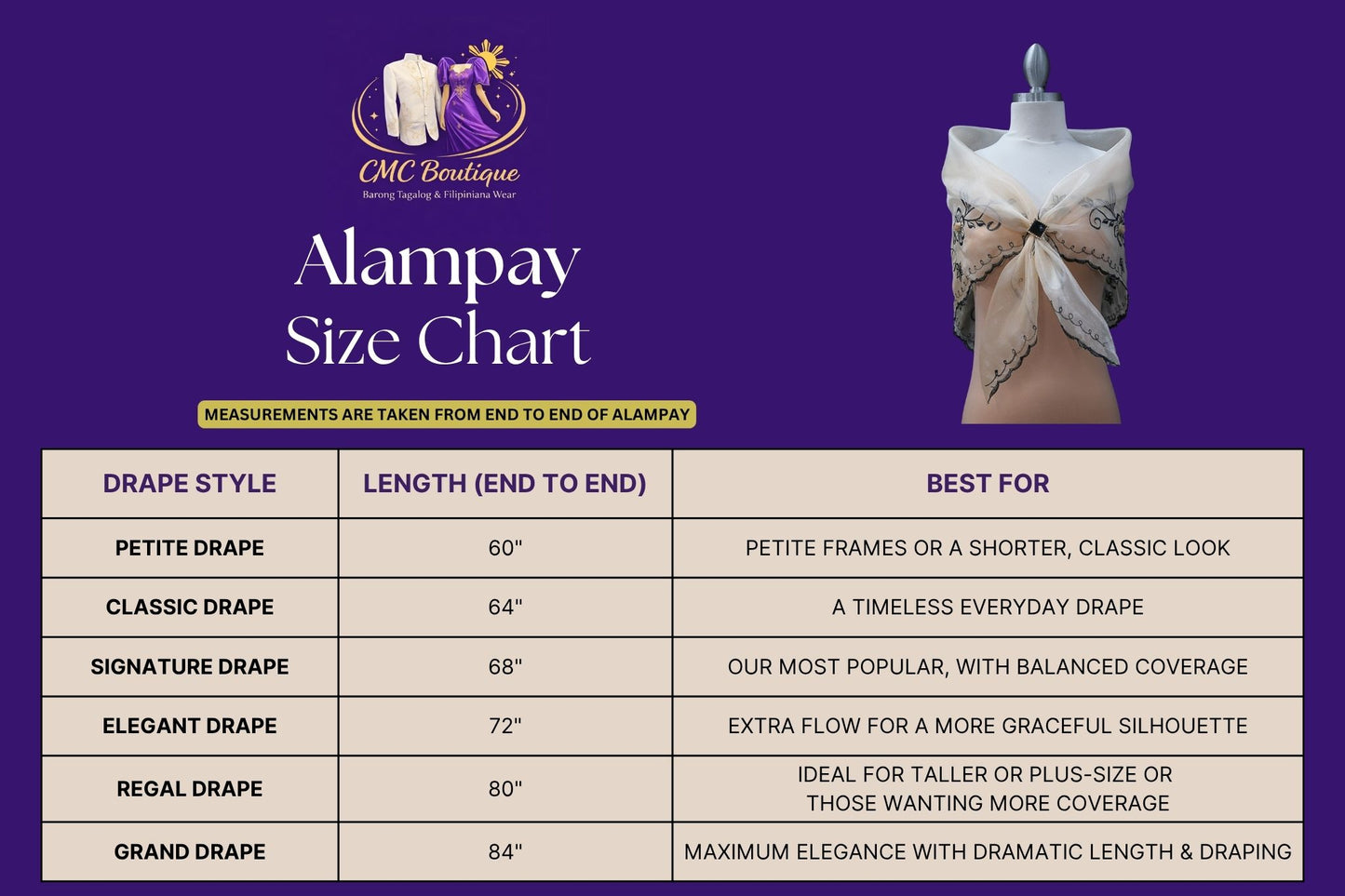 Ivory & Ivory Embroidered Alampay - Petite Drape (60")