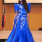 Royal Blue Mestiza Satin Gown w/ 3D Lace