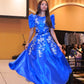 Royal Blue Mestiza Satin Gown w/ 3D Lace