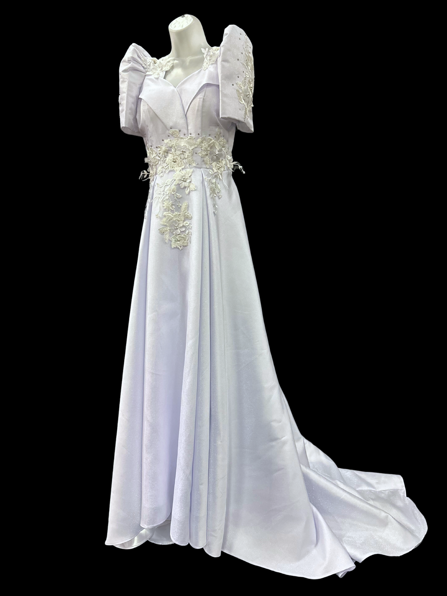 White Metallic Gazar Mestiza Gown w/ Train