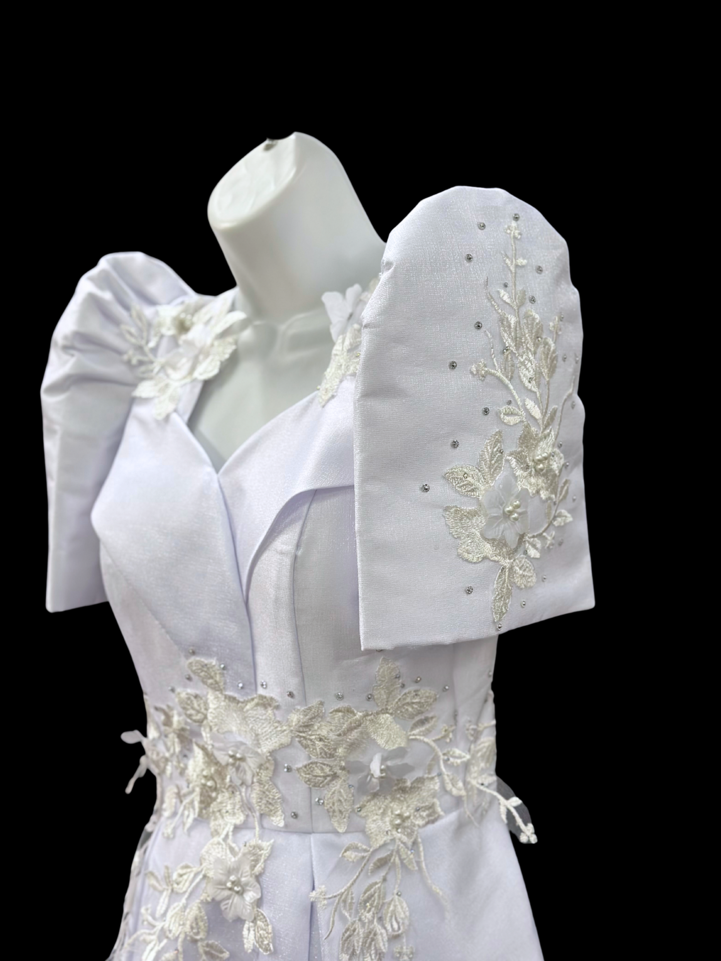 White Metallic Gazar Mestiza Gown w/ Train