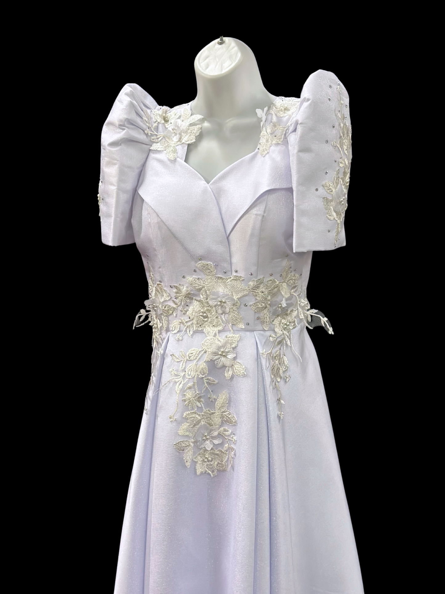 White Metallic Gazar Mestiza Gown w/ Train