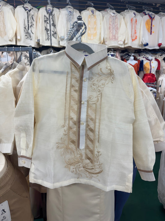 Kids Barber Barong - Beige Pina Organza