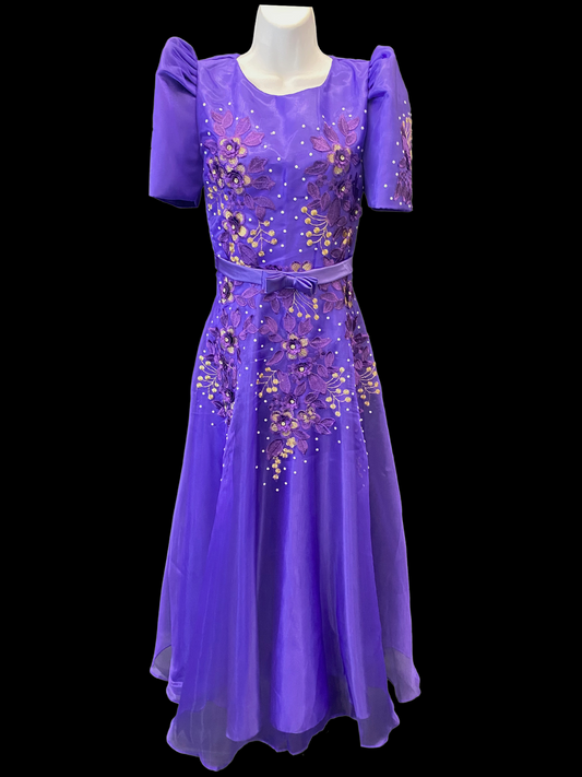 Purple Mestiza Satin Gown w/ 3D Lace
