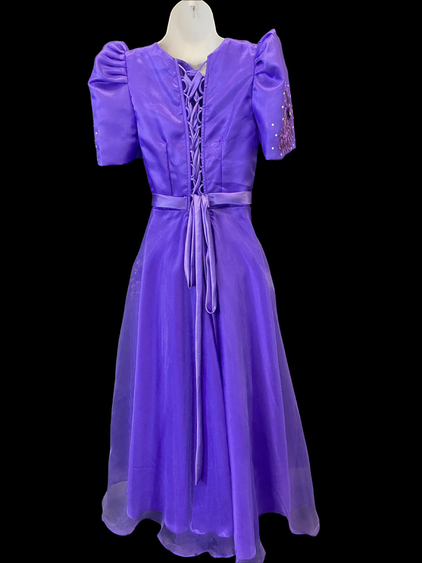 Purple Mestiza Satin Gown w/ 3D Lace