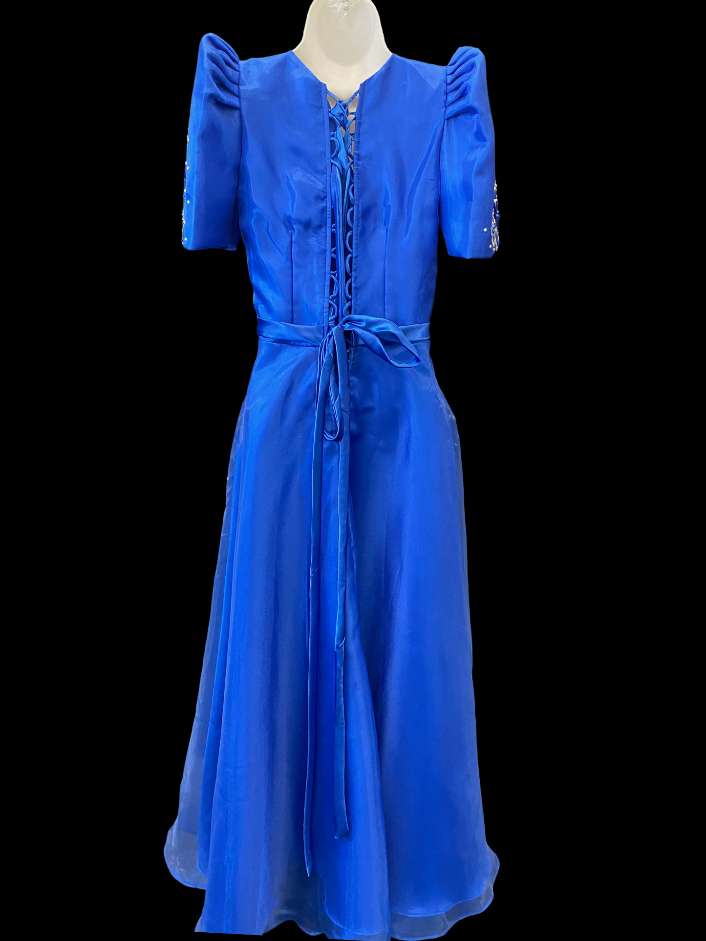 Royal Blue Mestiza Satin Gown w/ 3D Lace